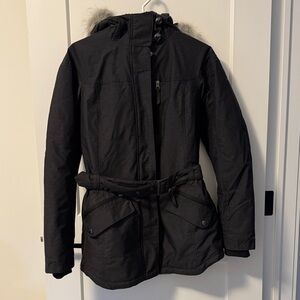 Columbia Women's Black Hooded Parka Jacket with Belt
